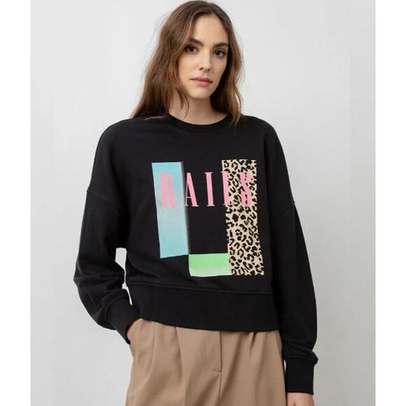 Rails Alice Neon Mixed Print Black Sweatshirt Crewneck Pullover Size Small *FLAW - Picture 1 of 7